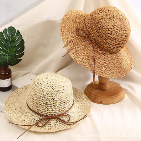 Chapeaux de paille pour femmes en raphia uni, nœud papillon, collection Simple Series Daily Bow Knot