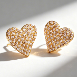 Boucles D'Oreilles Puces Pour Femmes, En Acier Inoxydable Doré, Ornées De Strass Et En Forme De Cœur, De Luxe. h5 Image5