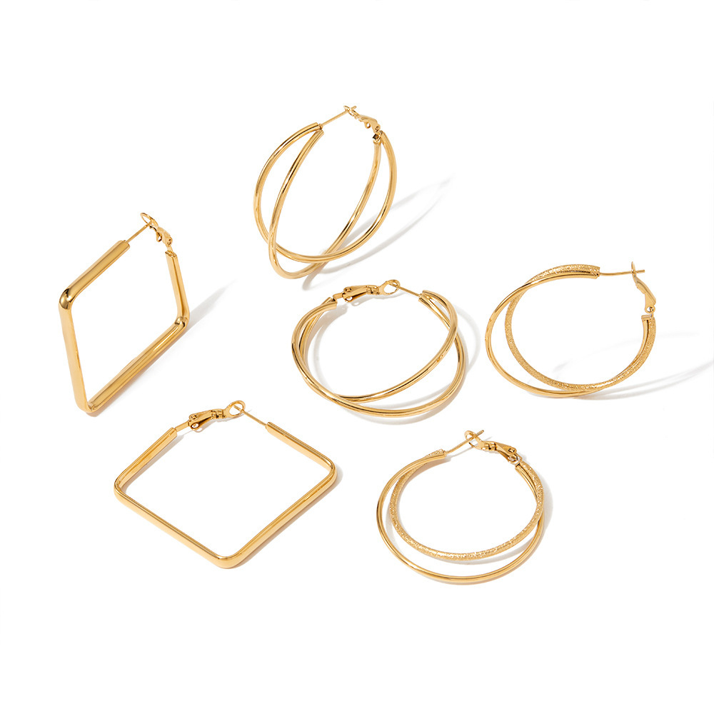 Boucles D'Oreilles Créoles Classiques Pour Femmes, En Acier Inoxydable Uni, Étanches, Couleur Or Image5