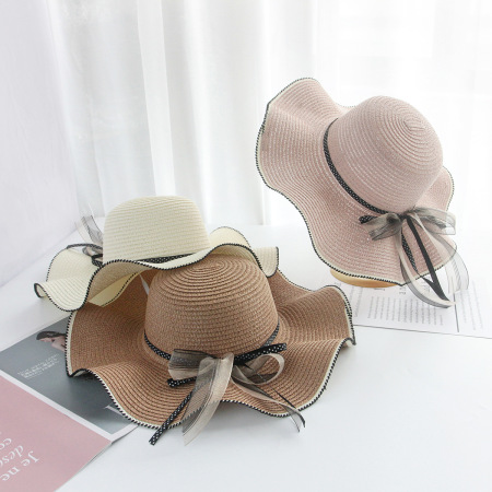 Chapeaux de paille à pois en raphia pour femmes, collection Simple, nœud papillon, style vacances 2