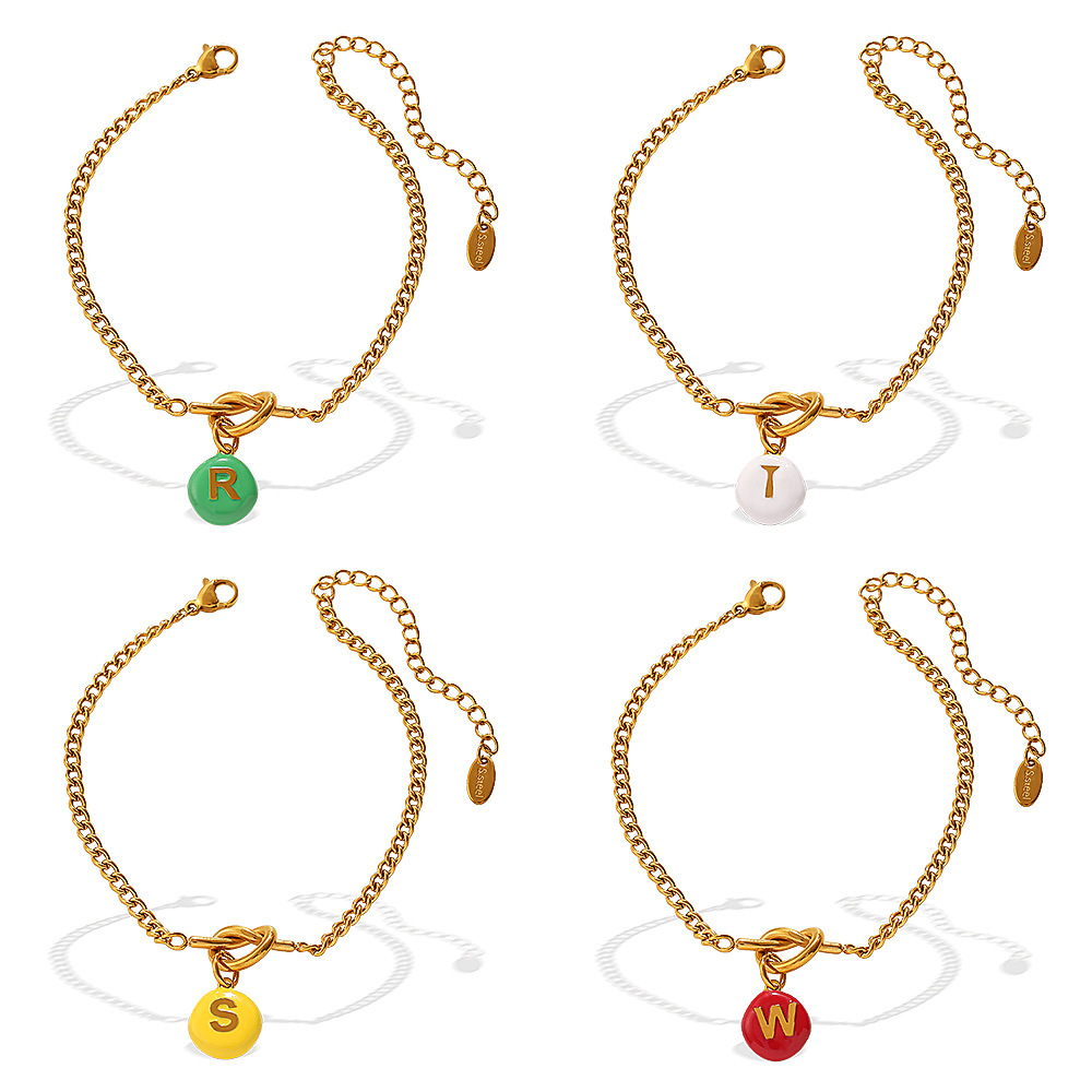 Bracelet À Breloques Simple Series Daily Letter Pour Femme, En Acier Inoxydable Étanche, Couleur Or Image5