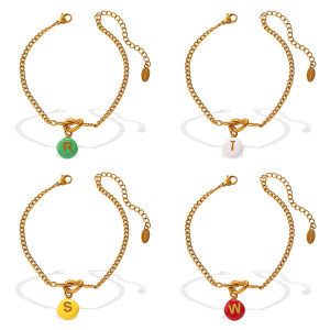 Bracelet À Breloques Simple Series Daily Letter Pour Femme, En Acier Inoxydable Étanche, Couleur Or h5 Image5