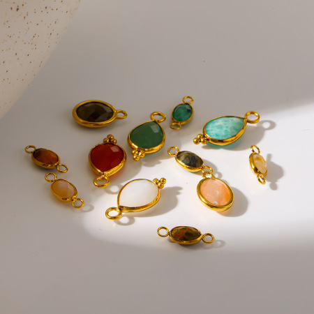 Pendentifs pour femmes en pierre naturelle de couleur or, forme elliptique classique en goutte d'eau