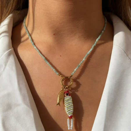 Colliers de perles pour femmes, motif poisson de vacances, en acrylique doré et cristal