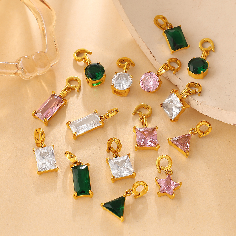 Pendentifs Pour Femmes En Acier Inoxydable, Forme Simple, Triangle, Rectangle, Zircon Doré, Étanches Image5
