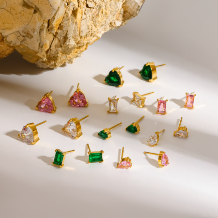 Boucles d'oreilles puces pour femmes, forme géométrique simple, en acier inoxydable, couleur or, imperméables, avec strass.