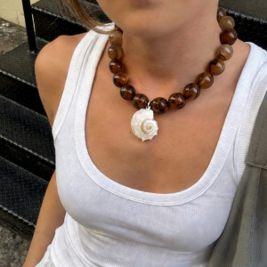 Colliers De Perles Pour Femmes Avec Pendentif Coquillage En Résine, Motif Vacances h5 Image2
