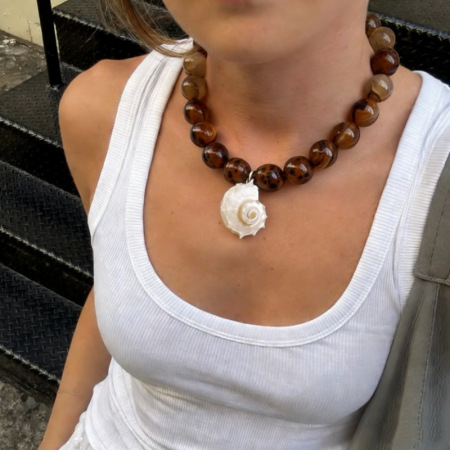 Colliers de perles pour femmes avec pendentif coquillage en résine, motif vacances 2