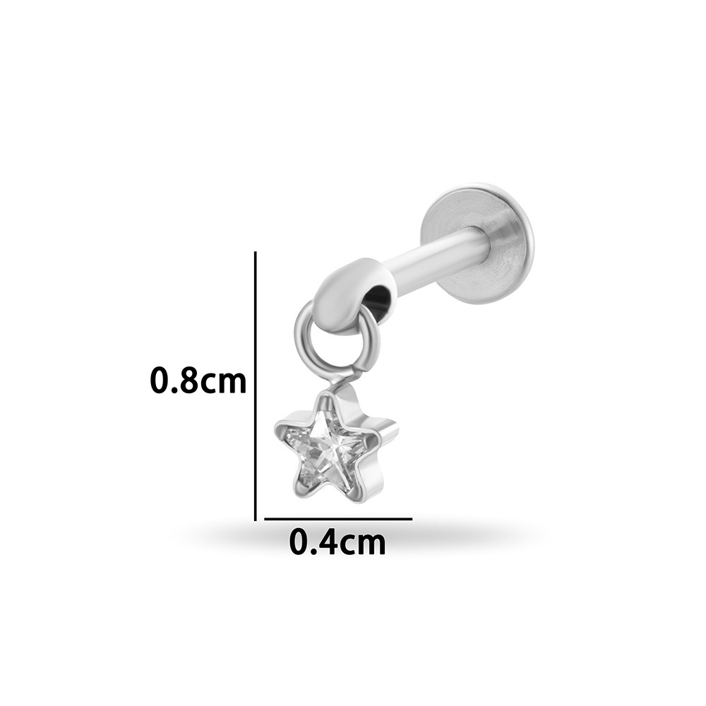Boucles D'Oreilles Piercing Pour Femme, Forme Géométrique Simple En Étoile, Alliage De Titane, Couleur Or, Zircon. Image2