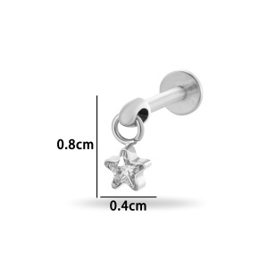 Boucles D'Oreilles Piercing Pour Femme, Forme Géométrique Simple En Étoile, Alliage De Titane, Couleur Or, Zircon. h5 Image2