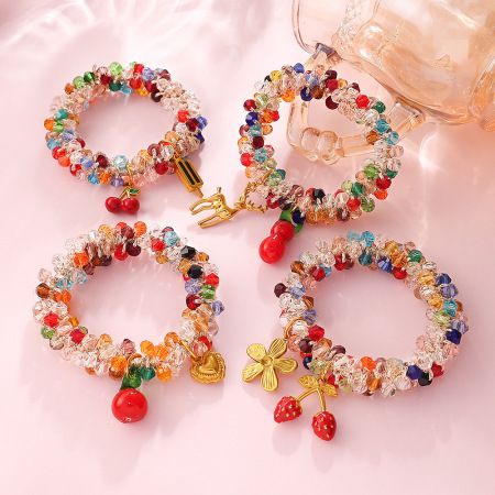 Chouchous élastiques pour femmes, ornés d'un pendentif en cristal couleur dopamine, fleur de cerisier, à faire soi-même