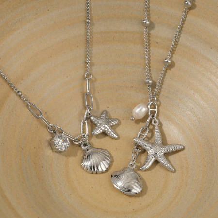 Colliers pendentifs pour femmes en acier inoxydable, couleur or, style océanique, étanches, avec zircon et perle 2