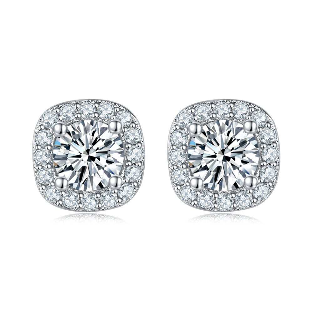 Boucles D'Oreilles Pour Femmes En Moissanite S925, Luxueuses Et Simples, En Forme D'Étoile, De Cercle Ou De Rectangle.