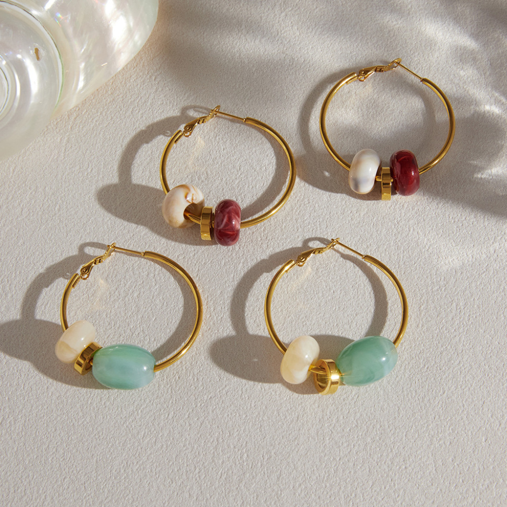 Boucles D'Oreilles Créoles Simples En Acier Inoxydable Étanche Couleur Or Pour Femmes Image2
