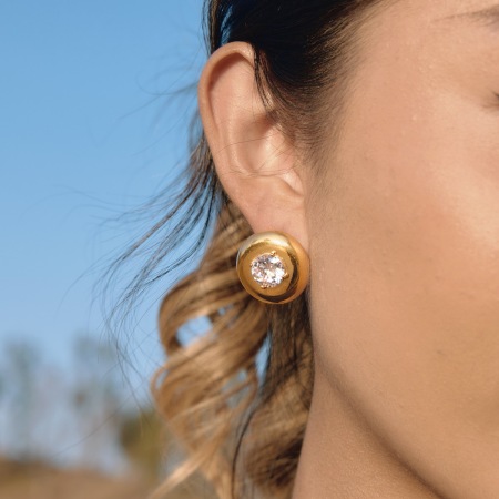 Boucles d'oreilles puces rondes pour femmes, en acier inoxydable, étanches, couleur or, avec zircon.