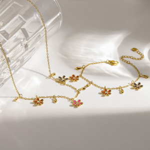 Ensembles De Bijoux Pour Femmes Élégants En Acier Inoxydable Doré, Ornés De Zircon Et De Fleurs, De La Série Romantique h5 Image2