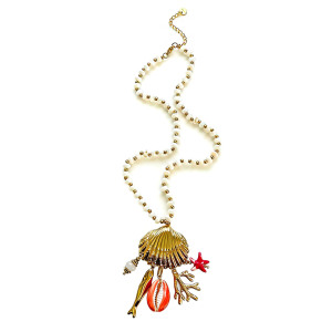 Colliers De Perles Pour Femmes, Style Océanique, En Acier Inoxydable, Étanches, Couleur Or, Avec Poissons Et Pierres Naturelles h5 Image4