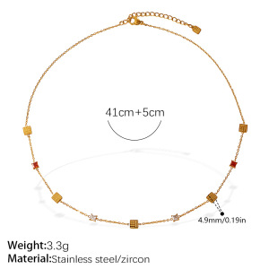 Collier Pendentif Femme En Acier Inoxydable Doré, Style Rectangulaire, Étanche, Avec Zircon, Pour Un Usage Quotidien. h5 Image2