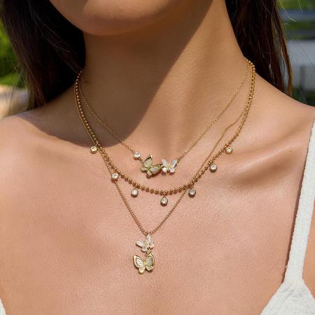 Colliers pendentifs pour femmes avec pendentif papillon en acier inoxydable étanche couleur or et strass