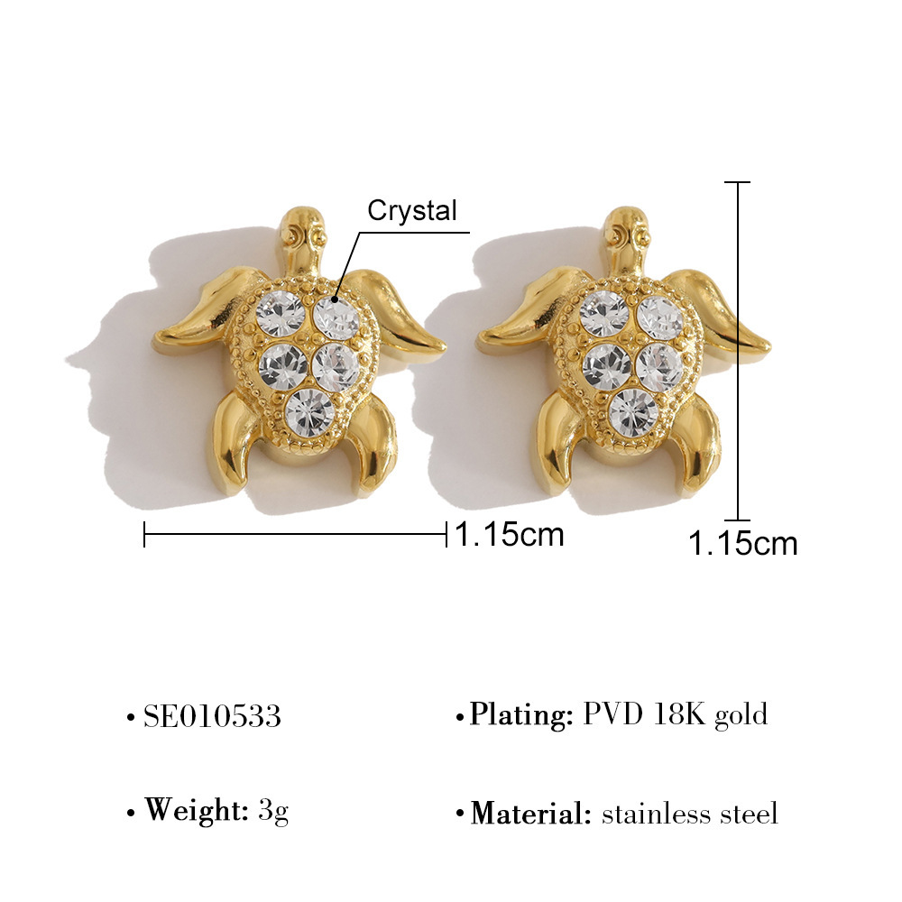 Boucles D'Oreilles Puces Pour Femmes, Style Océanique, En Acier Inoxydable, Étanches, Couleur Or, Ornées De Cristaux. 
