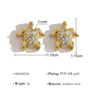 Boucles D'Oreilles Puces Pour Femmes, Style Océanique, En Acier Inoxydable, Étanches, Couleur Or, Ornées De Cristaux. h5 