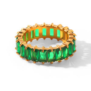 Bagues De Luxe Rondes Et Rectangulaires En Acier Inoxydable Étanche Couleur Or Avec Zircon Pour Femmes h5