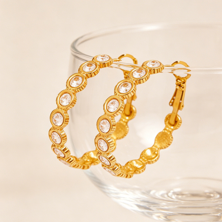 Boucles d'oreilles créoles rétro pour femmes, forme irrégulière, en acier inoxydable étanche, couleur or 2