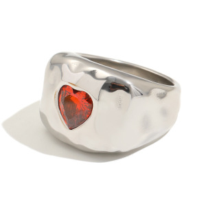 Bagues De Luxe Rétro En Forme De Cœur, En Acier Inoxydable Étanche, Couleur Or, Serties De Zircon. h5 Image4