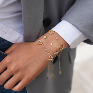 Bracelet Chaîne Femme Simple Et Quotidien En Acier Inoxydable, Étanche, Couleur Or, Motif Cœur Et Étoile. h5 Image3