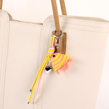 Porte-clés pour sac femme en coton tissé, couleurs assorties, motif poisson mignon, style dessin animé océanique, collection simple 2
