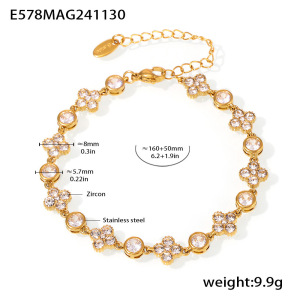Bracelet Chaîne Pour Femme, Luxueux Et Élégant, En Acier Inoxydable, Étanche, Couleur Or, Orné De Zircon Et De Fleurs. h5 