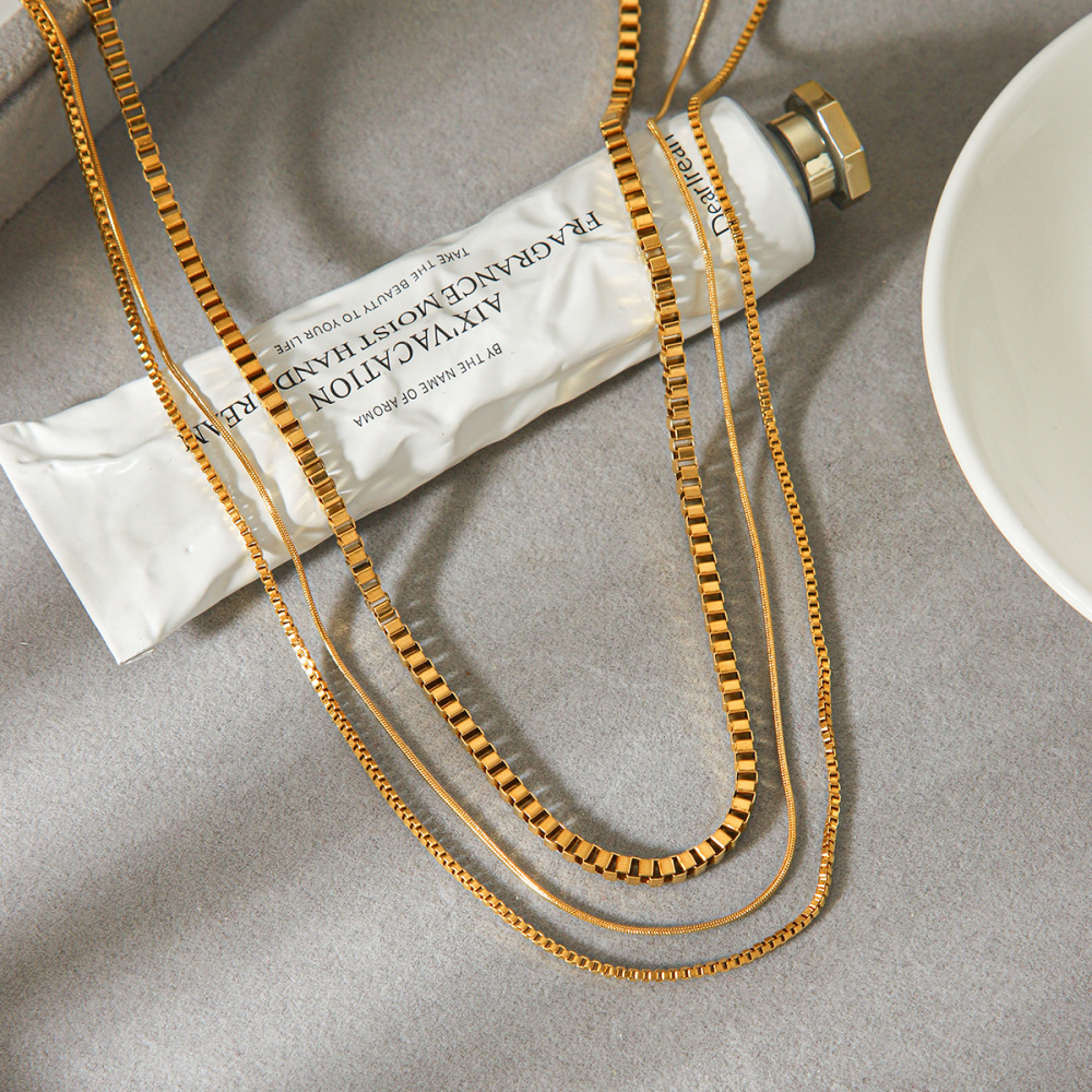 Colliers Superposés Pour Femmes, En Acier Inoxydable, Couleur Or, Étanches, De La Collection Simple Series Daily Chain Image3