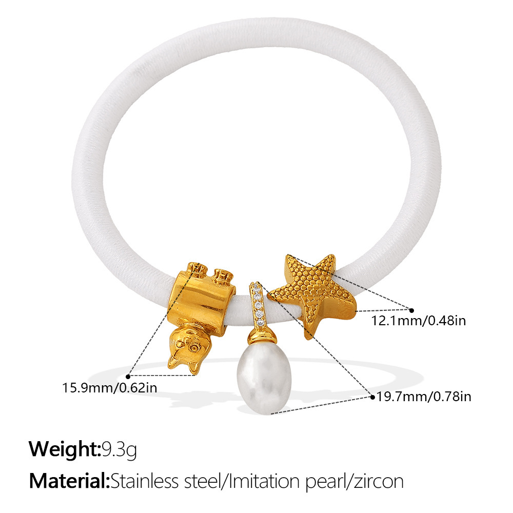Chouchous Pour Femme Simple Series Daily Heart Animal En Acier Inoxydable Doré Avec Strass, Zircon Et Perle. h5Image2