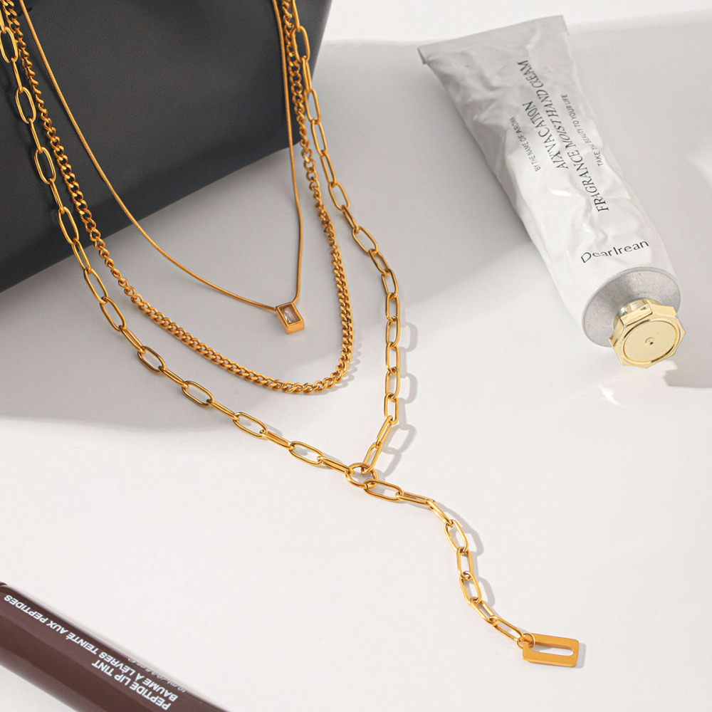 Colliers Superposés Pour Femmes, En Acier Inoxydable, Couleur Or, Étanches, De La Collection Simple Series Daily Chain h5Image5