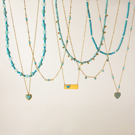 Colliers de perles romantiques rétro en forme de cœur, en acier inoxydable, imperméables, couleur or, avec pierres naturelles, pour femmes 2