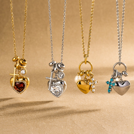 Colliers pendentifs pour femmes en forme de cœur, en acier inoxydable étanche, couleur or et zircon.
