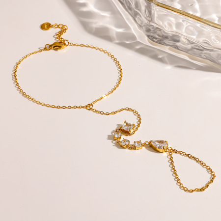 Chaîne élégante et luxueuse en acier inoxydable doré, forme géométrique, zircon, pour femme.