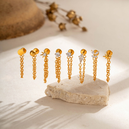 Boucles d'oreilles piercing pour femme, forme papillon géométrique simple, alliage de titane, couleur or, zircon.