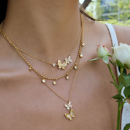 Colliers pendentifs pour femmes avec pendentif papillon en acier inoxydable étanche couleur or et strass 2