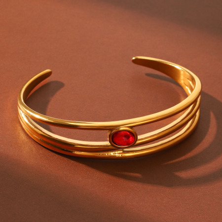 Bracelets manchettes rétro en acier inoxydable étanche couleur or avec pierre naturelle pour femmes