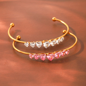Bracelet Jonc Pour Femme Simple Series Daily Heart Ellipse Shape En Acier Inoxydable, Couleur Or, Avec Zircon, Étanche h5 Image4