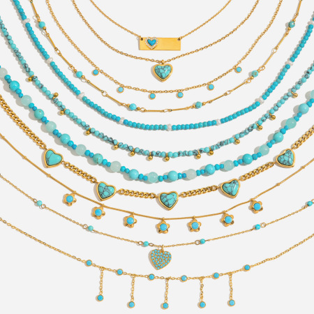 Colliers de perles romantiques rétro en forme de cœur, en acier inoxydable, imperméables, couleur or, avec pierres naturelles, pour femmes