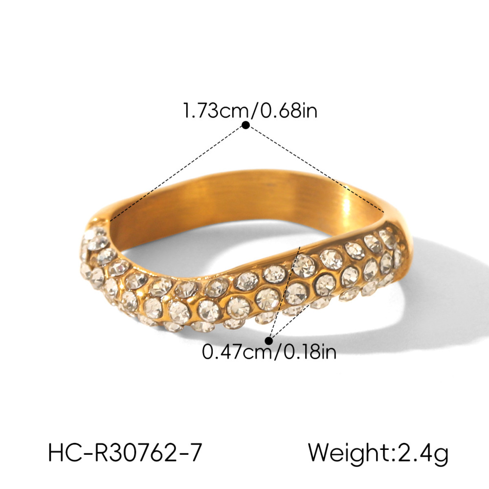 Bagues Pour Femmes En Acier Inoxydable De Forme Simple Et Irrégulière, Étanches, Couleur Or, Serties De Zircon. Image2