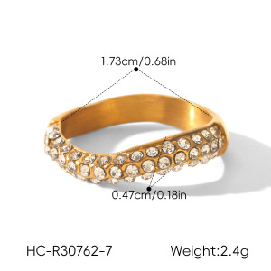 Bagues Pour Femmes En Acier Inoxydable De Forme Simple Et Irrégulière, Étanches, Couleur Or, Serties De Zircon. h5 Image2