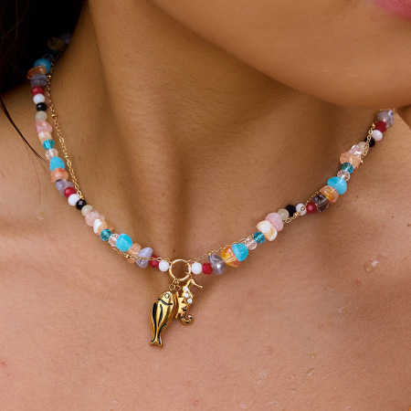 Colliers de perles romantiques pour femmes, en acier inoxydable, couleur or, avec motif de poisson et perles douces 2