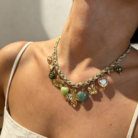 Ensembles de colliers pour femmes en acier inoxydable doré, motif cœur et fleur rétro 2