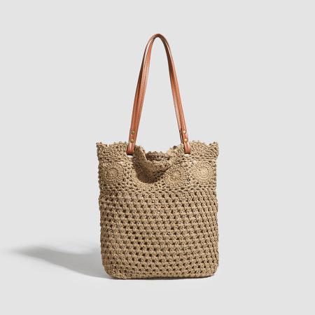Sac carré tissé à fleurs pour femme, style vacances, couleur unie 2