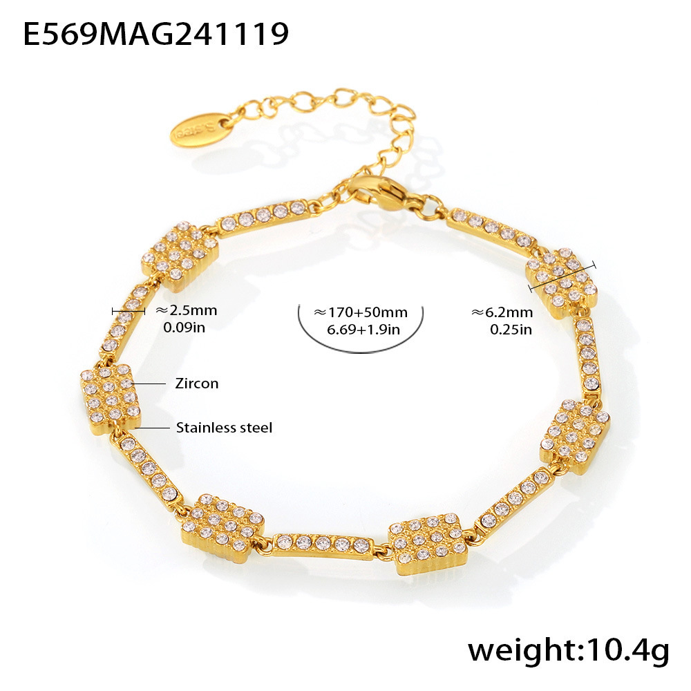 Bracelet Chaîne Femme Luxueux En Acier Inoxydable, Étanche, Couleur Or, Orné De Zircon Et D'Un Motif Floral Circulaire. 
