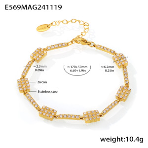 Bracelet Chaîne Femme Luxueux En Acier Inoxydable, Étanche, Couleur Or, Orné De Zircon Et D'Un Motif Floral Circulaire. h5 