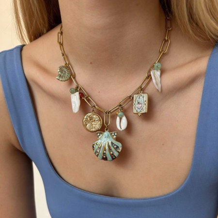 Colliers pendentifs pour femmes, style océan romantique, en acier inoxydable, couleur or, motif coquillage 2
